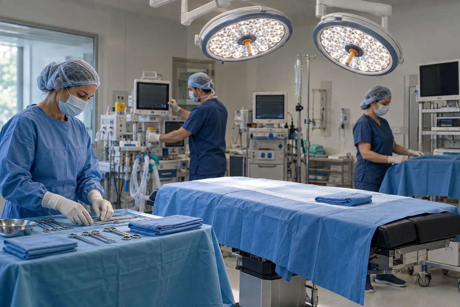 Sala de cirurgia preparada para receber um paciente.